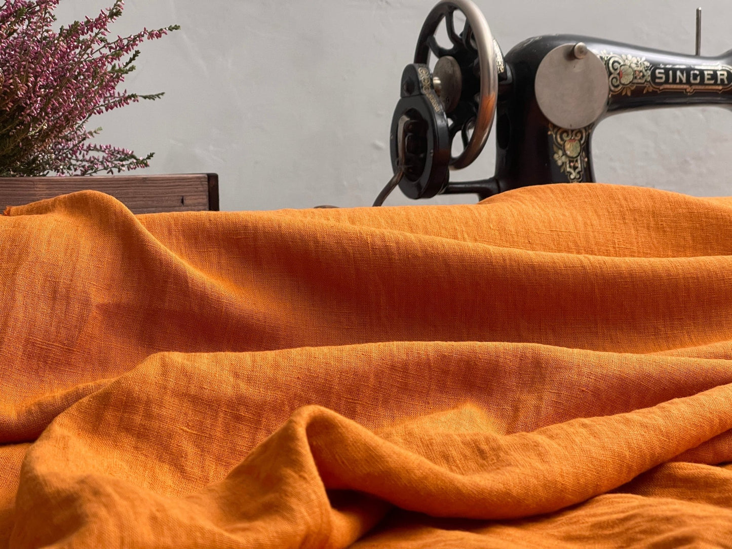 100% Softened linen, carrot orange, 205 g/m²