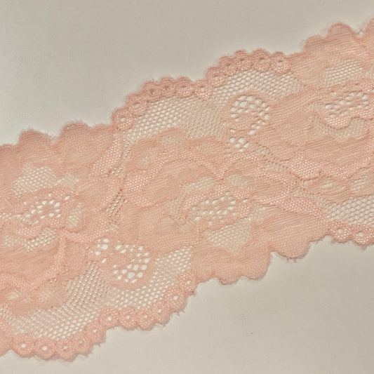 Dentelle élastique en polyester - 8 cm rose saumon