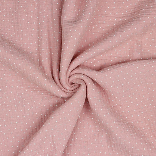 Musselin-Pünktchen auf rosa Hintergrund 125 g/m²