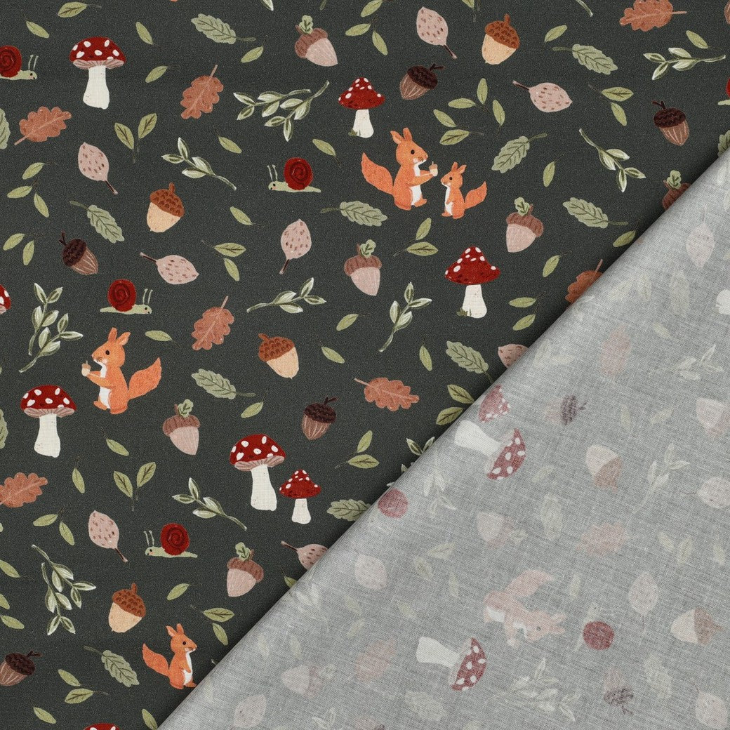 Tissu premium 100 % coton - motif automnal sur fond vert foncé