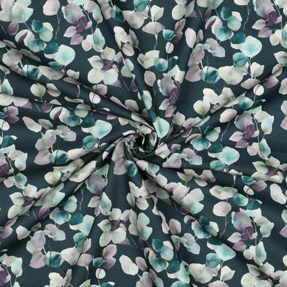 Tissu premium 100 % coton - eucalyptus sur fond pétrole