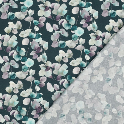 Tissu premium 100 % coton - eucalyptus sur fond pétrole
