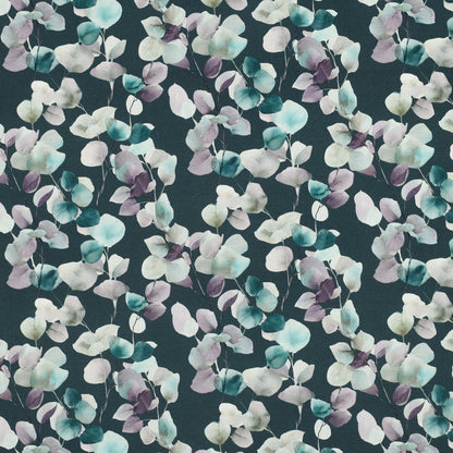 Tissu premium 100 % coton - eucalyptus sur fond pétrole