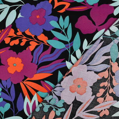 Tissu 100 % viscose LENZING™ ECOVERO™, fleurs dans des tons pétrole