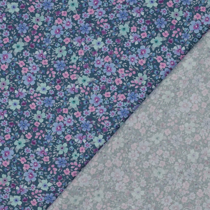 Tissu premium 100 % coton - petites fleurs sur fond pétrole 110 g/m²