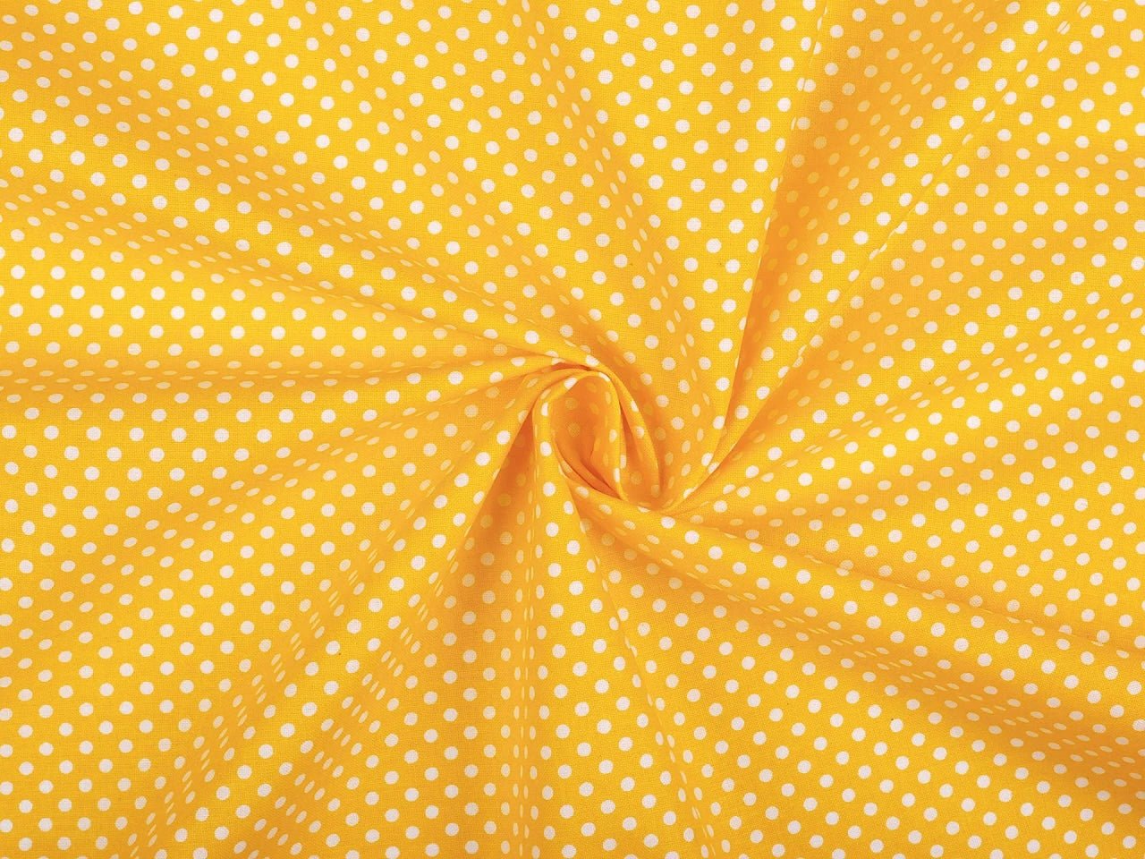 alt
100% Cotton fabric - white polka dots on a yellow background (4 mm) 130 g/m²