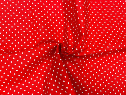 100% Cotton fabric - white dots on a red background (3 mm) 130 g/m²