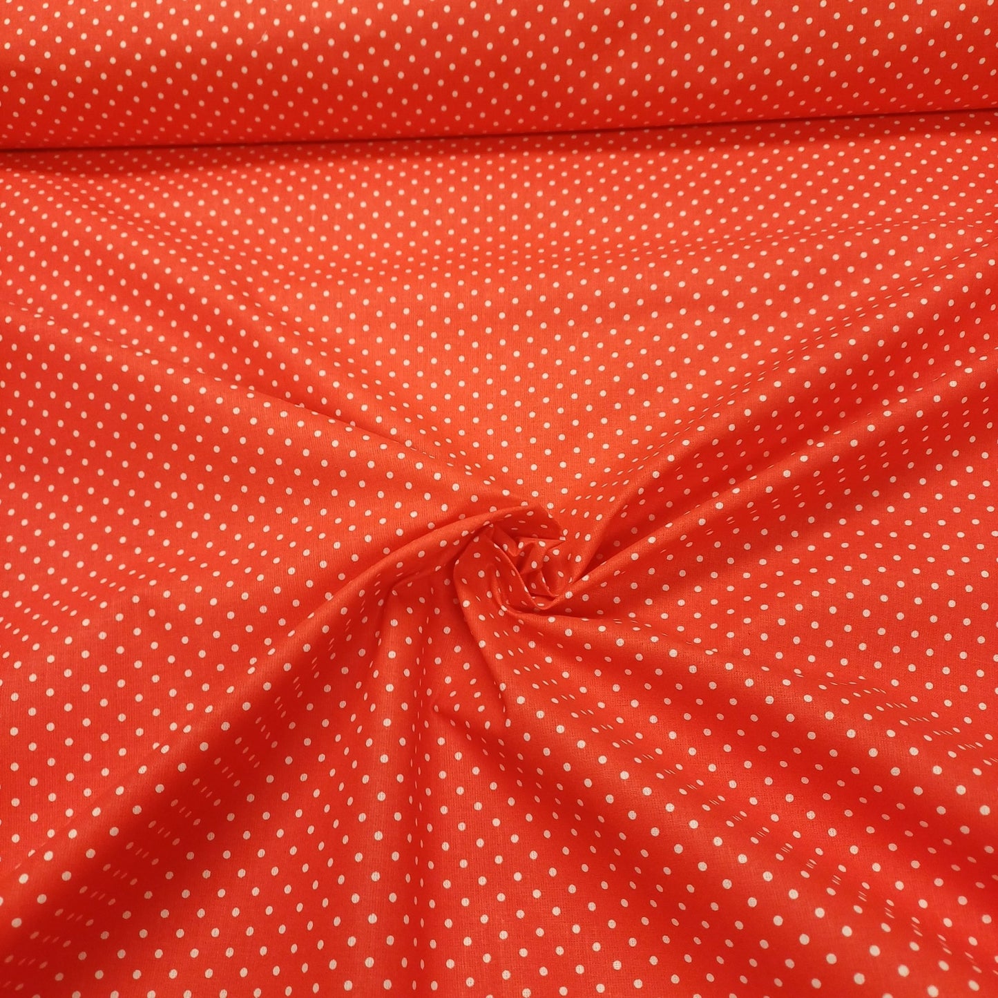 100% Cotton fabric - white dots on a red background (3 mm) 130 g/m²
