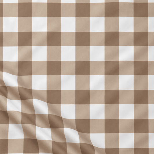 Tissu 100 % coton à carreaux beiges – disponible en ligne chez Šarlotes audumi