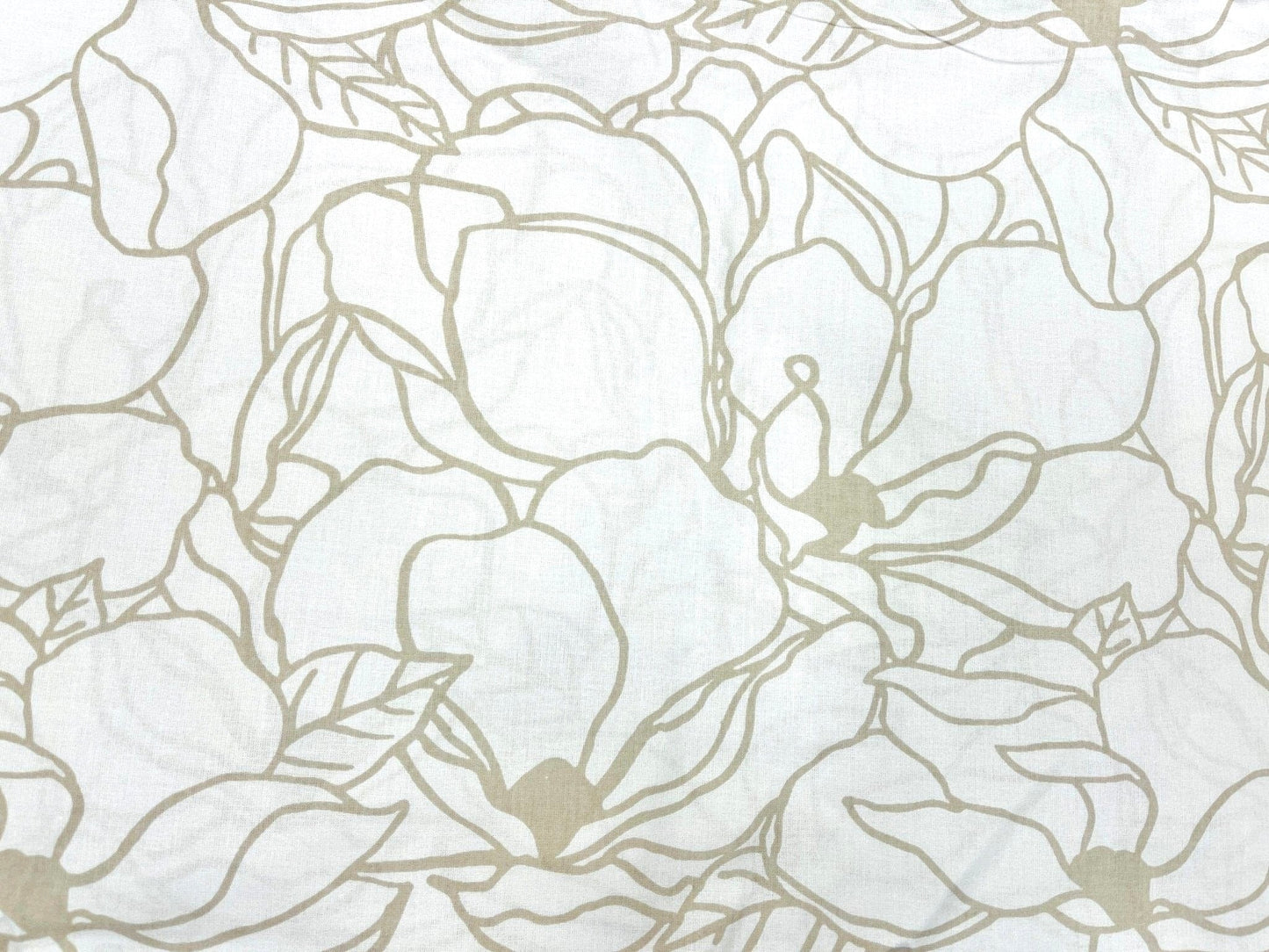 100% Cotton fabric - beige floral pattern on a white background 130 g/m²