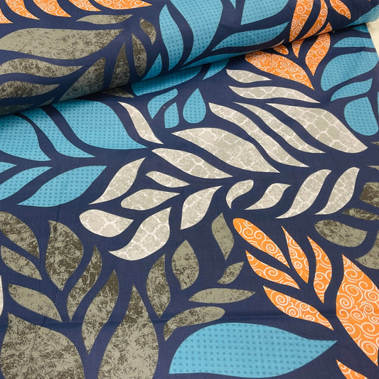 100% Cotton fabric - colorful leaf motif 125 g/m