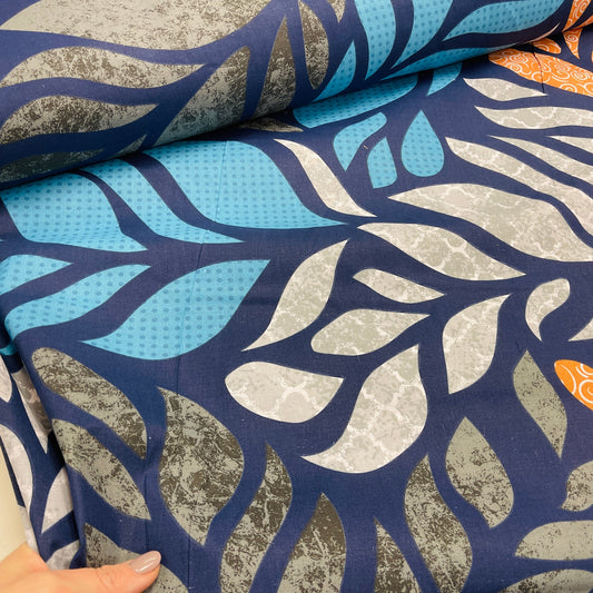 100% cotton fabric - colorful leaf motif 125 g/m