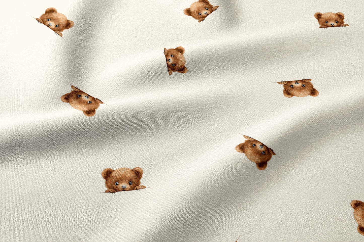 Image of 100% cotton fabric - teddy bear on a beige background, 125 g/m – available at Šarlotes audumi