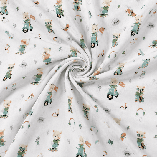 Image de tissu 100 % coton avec ours – disponible en ligne chez Šarlotes audumi