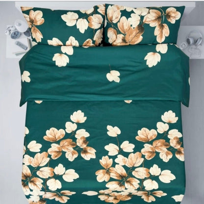 100 % tissu en coton – feuilles sur fond émeraude 220 cm 146 g/m²