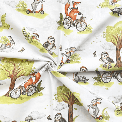 100% Cotton fabric - fox on a bike 125 g/m²