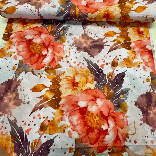 100% Cotton fabric - large, pink peonies 125 g/m²