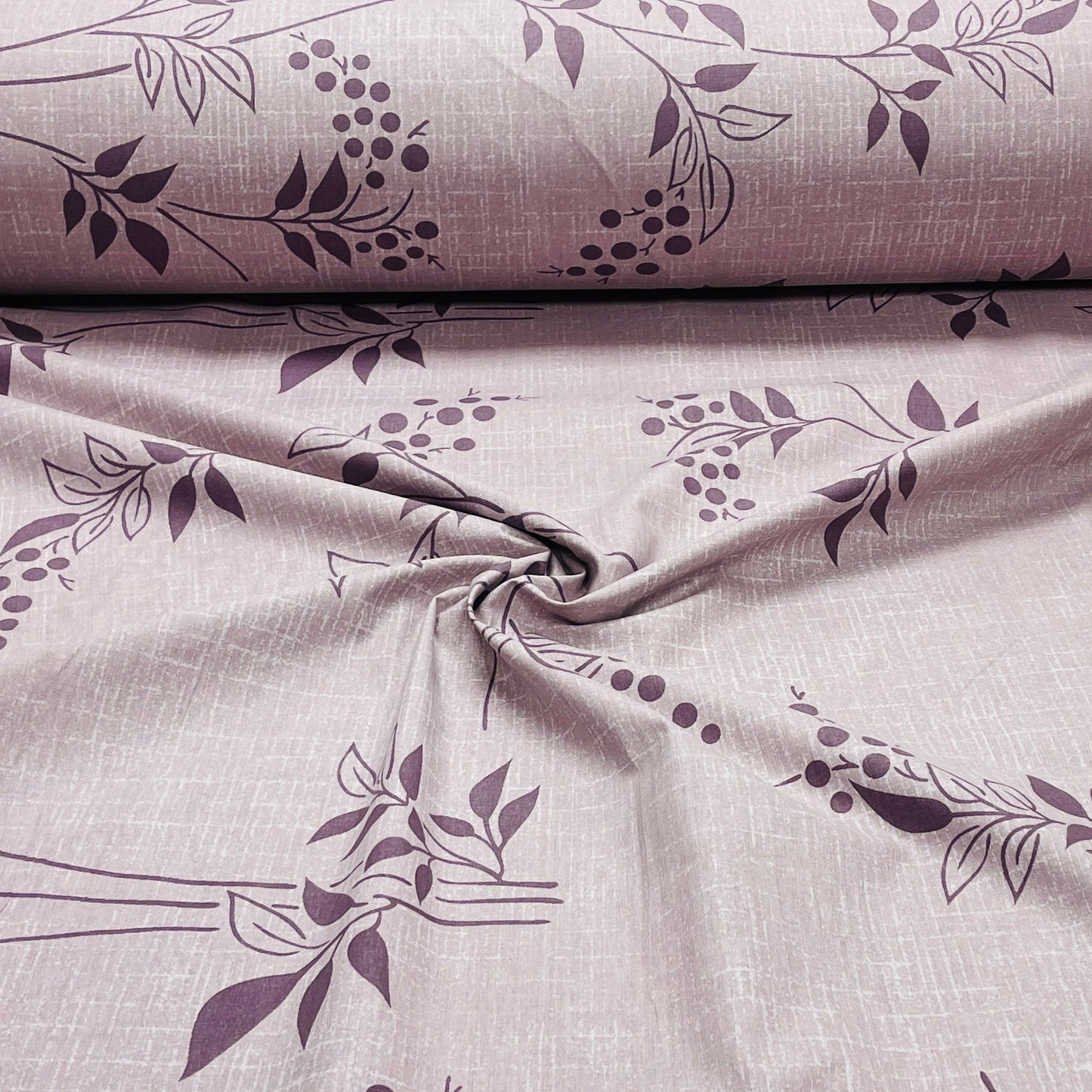 Tissu 100 % coton - motif de feuilles lilas 220 cm 146 g/m²