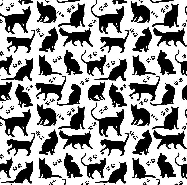 100 % tissu en coton - chats noirs sur fond blanc 125 g/m²