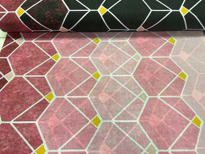 100% Cotton fabric - black and pink geometric patterns 125 g/m²