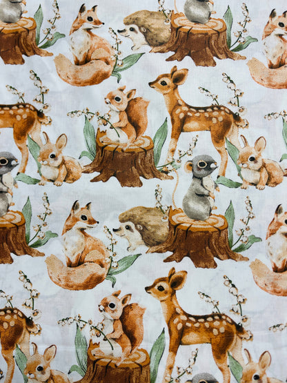 100% Cotton fabric - forest animals in brown tones 125 g/m²