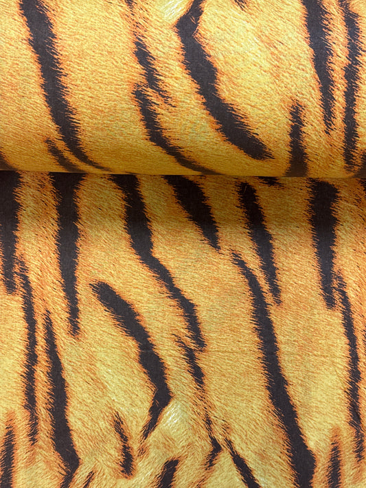 Bild mit 100% Baumwollstoff – orange mit Tiger-Muster, 220 cm – online erhältlich bei Šarlotes audumi