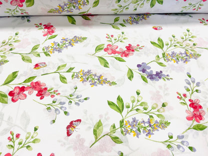 Tissu 100 % coton - fleurs printanières 220cm 125 g/m²