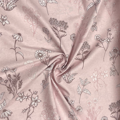 Tissu 100 % coton - prairie d’achillées sur fond rose poudré 220 cm 146 g/m²