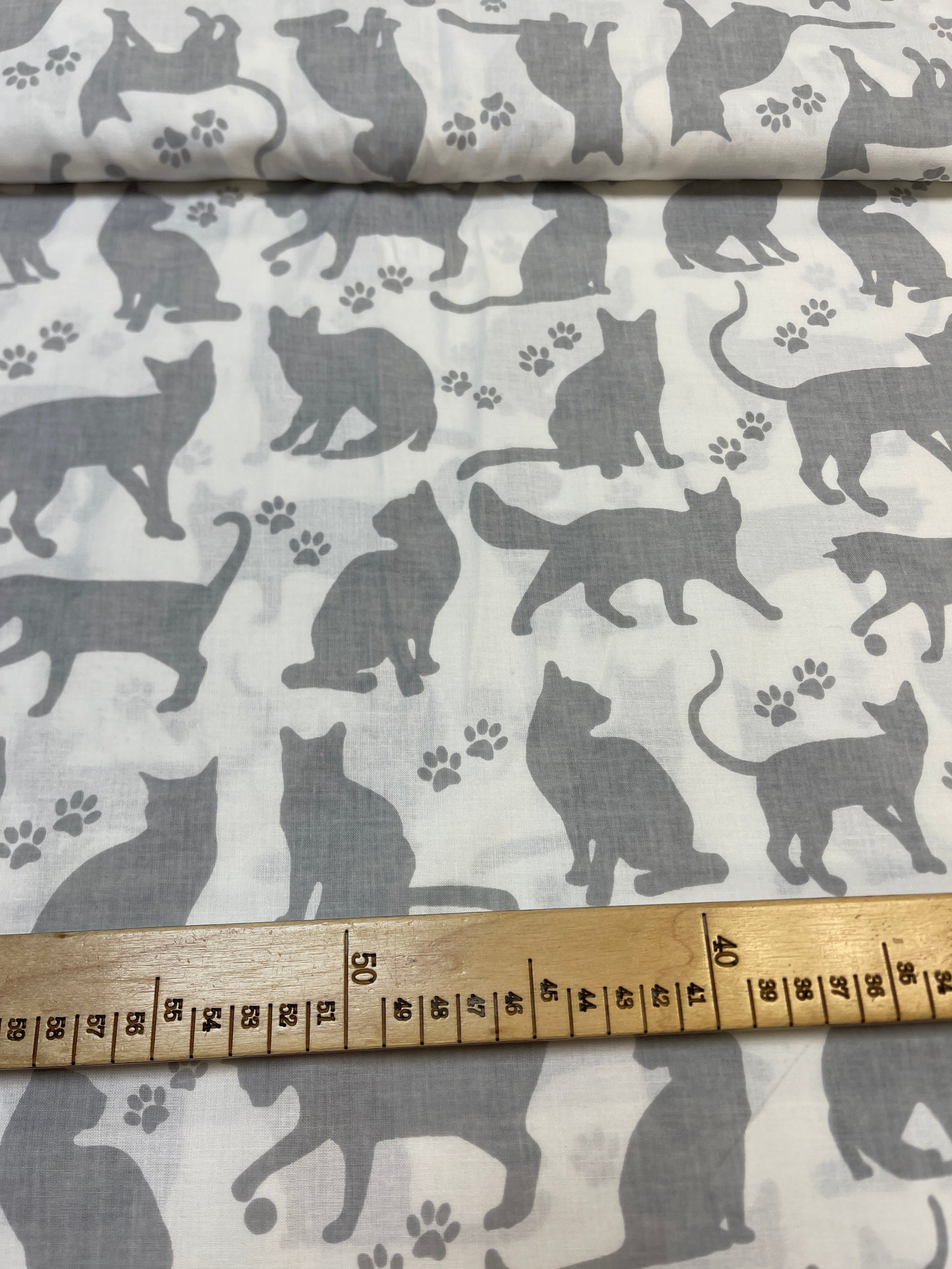 Tissu 100 % coton - chats gris 125 g/m²