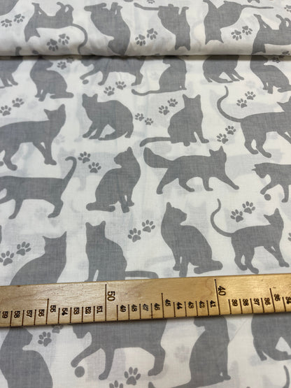 Tissu 100 % coton - chats gris 125 g/m²