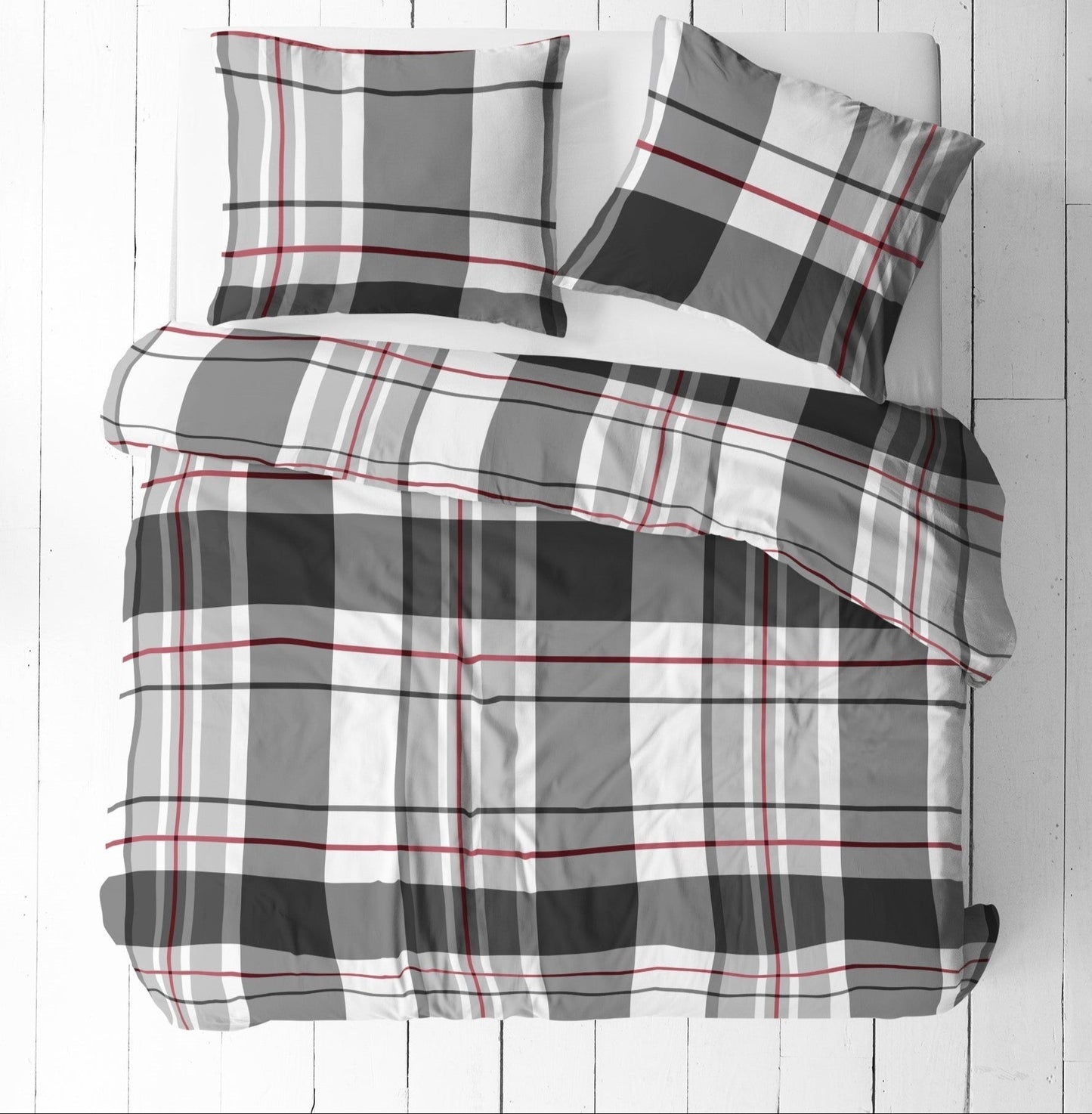 100% tissu en coton - à carreaux gris et rouges 125 g/m