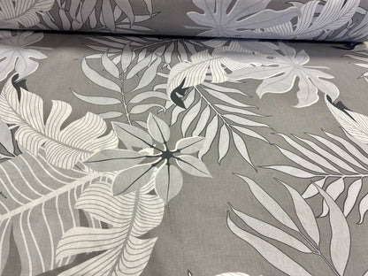 100% tissu en coton - motif feuilles gris 220 cm 125 g/m²