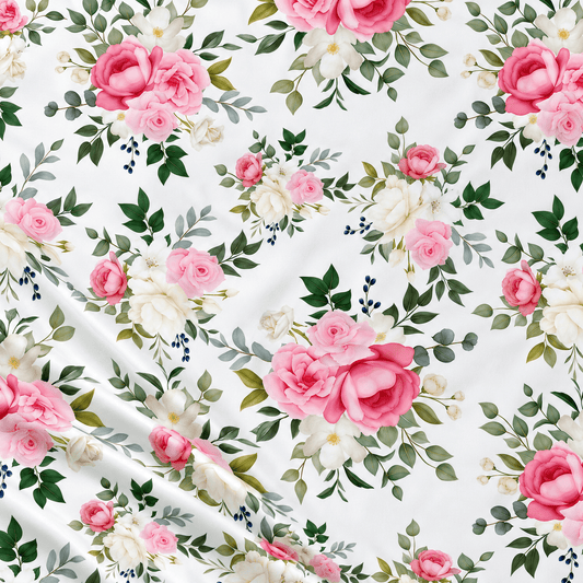 Image de tissu 100 % coton à roses roses – disponible en ligne chez Šarlotes audumi