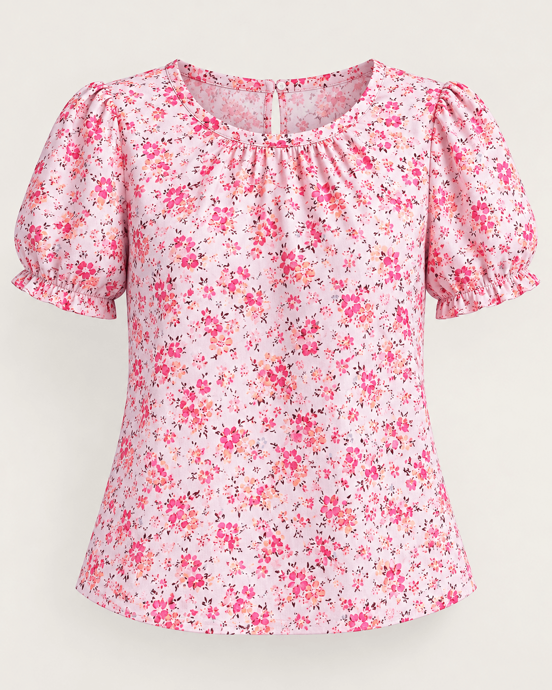 Image d’un tissu 100 % coton à petites fleurs roses – disponible en ligne chez Šarlotes audumi