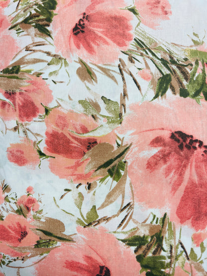 100% Cotton fabric - pink floral watercolor 125 g/m²