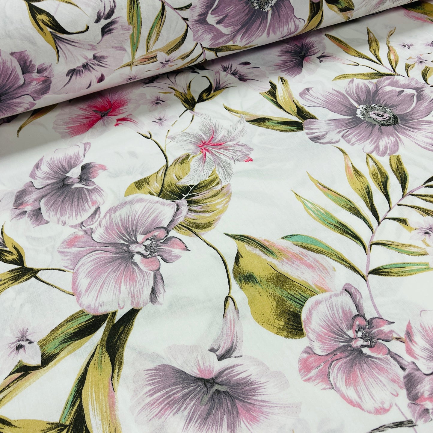 Tissu 100 % coton - orchidées parfumées 220 cm 146 g/m²