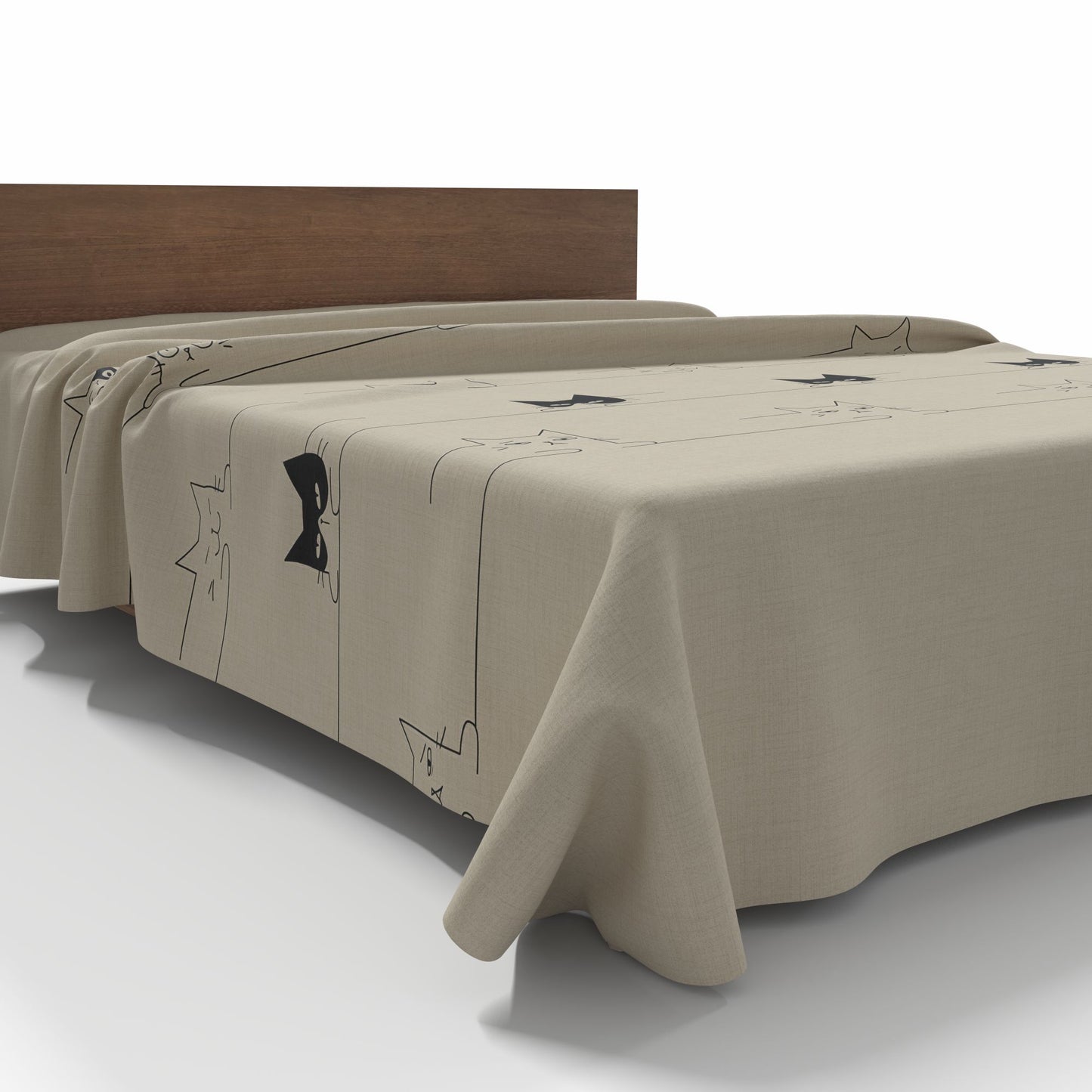 Bild aus 100 % Baumwollstoff in Beige mit Katzenmotiven, 220 cm – online erhältlich bei Šarlotes audumi