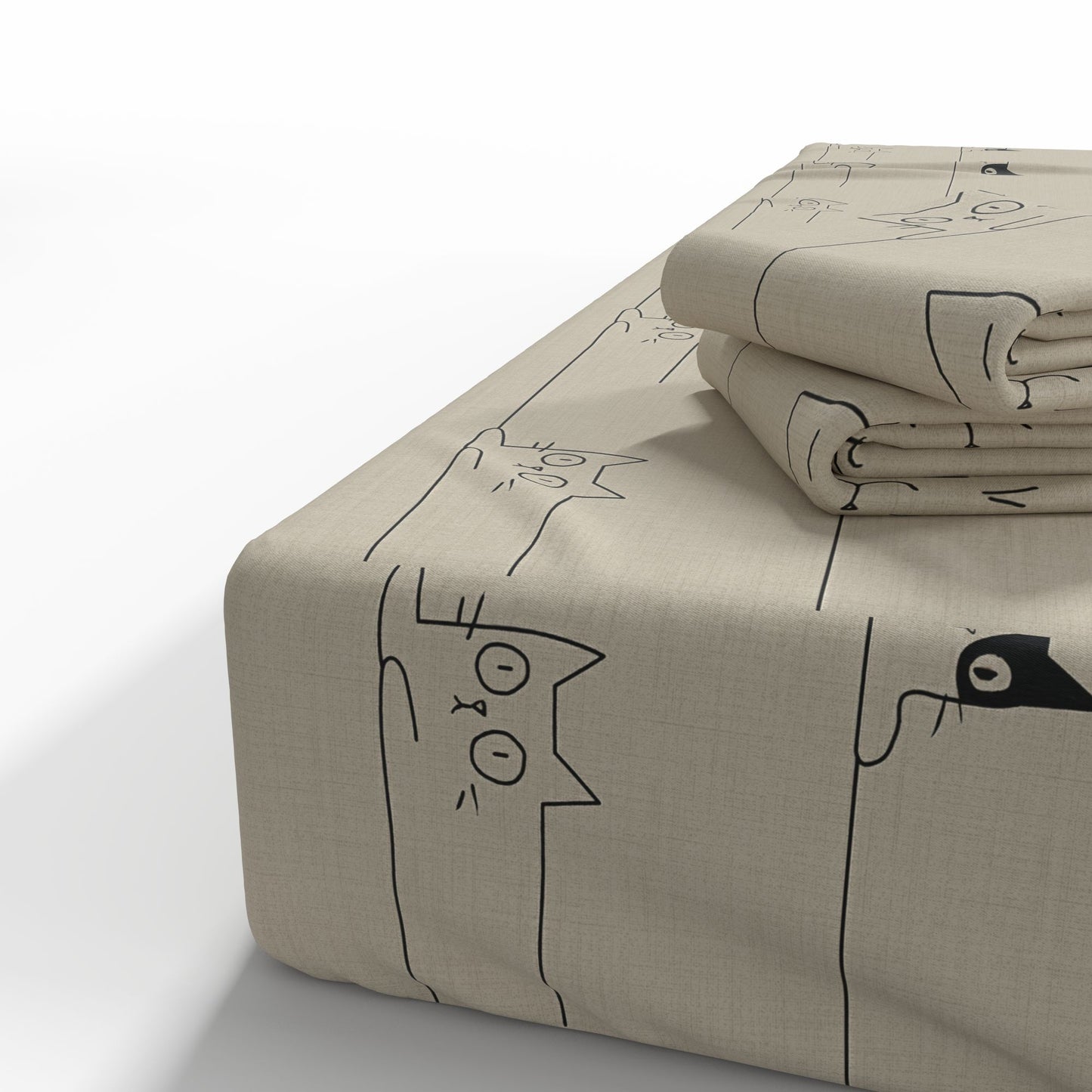 Bild mit 100% Baumwollstoff in Beige mit Katzenmotiven, 220 cm – online erhältlich bei Šarlotes audumi