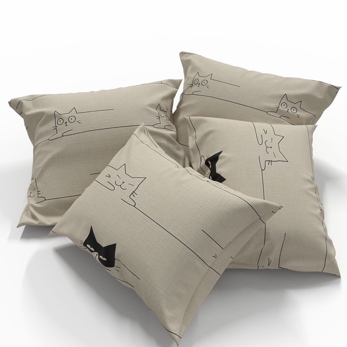 Attēls ar 100 % Baumwollstoff in Beige mit Katzenmotiven, 220 cm – online erhältlich bei Šarlotes audumi