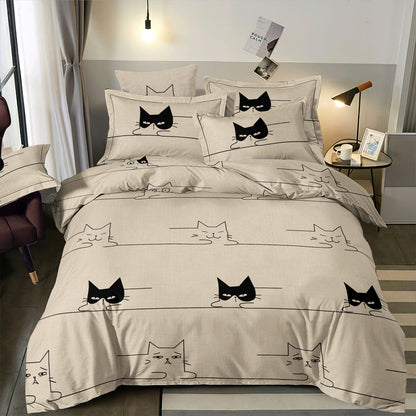 Bild mit 100 % Baumwollstoff in Beige mit Katzenmotiven, 220 cm – online erhältlich bei Šarlotes audumi