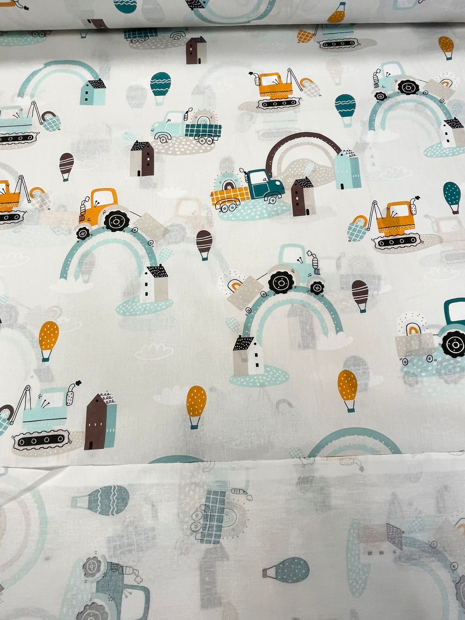 Image of 100% cotton fabric - tractors 125 g/m² – available at Šarlotes audumi