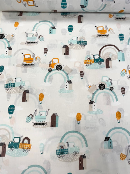 Image of 100% cotton fabric - tractors 125 g/m² – available at Šarlotes audumi