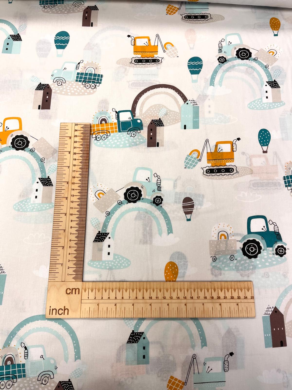 Image of 100% cotton fabric - tractors 125 g/m² – available at Šarlotes audumi