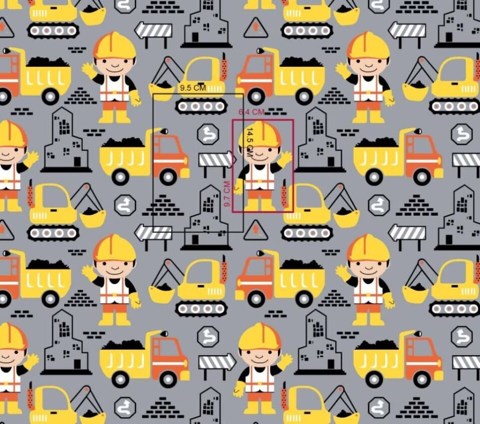100% Cotton fabric - tractors and builder 125 g/m²