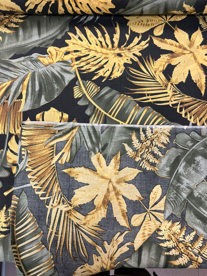 Image with 100% Cotton Fabric - Dark Leaves 125 g/m² – available at Charlotte's Fabrics