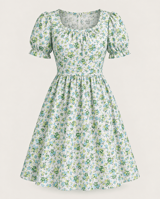 Image en tissu 100 % coton à petites fleurs vertes délicates – disponible en ligne chez Šarlotes audumi