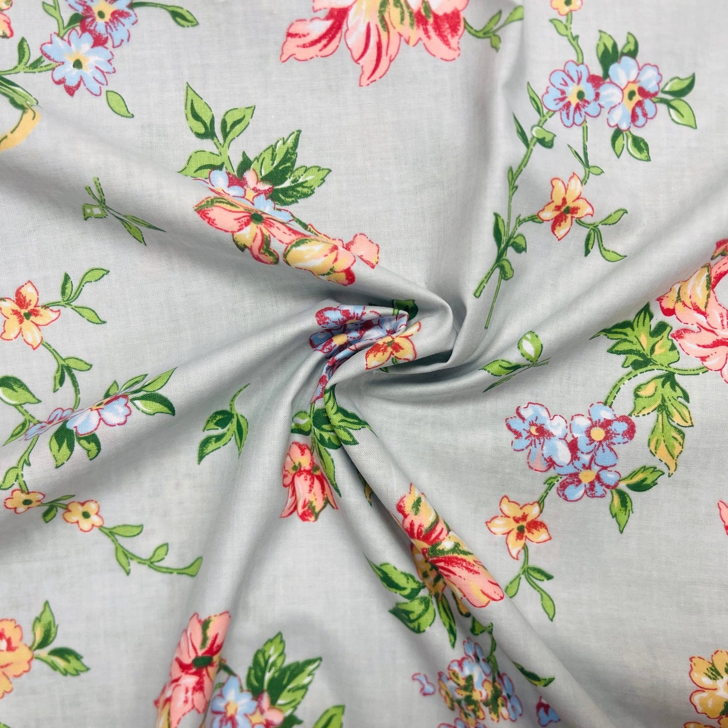 Tissu 100 % coton - fleurs et gris clair 130 g/m²