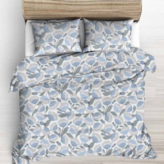 Tissu 100 % coton, motif floral bleu 125 g/m