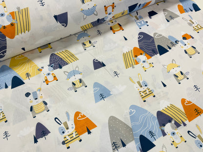 100% Cotton fabric - animals in the mountains 125 g/m²