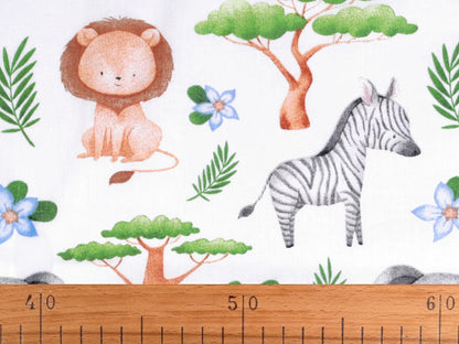 Tissu 100 % coton - animaux et baobab 130 g/m²